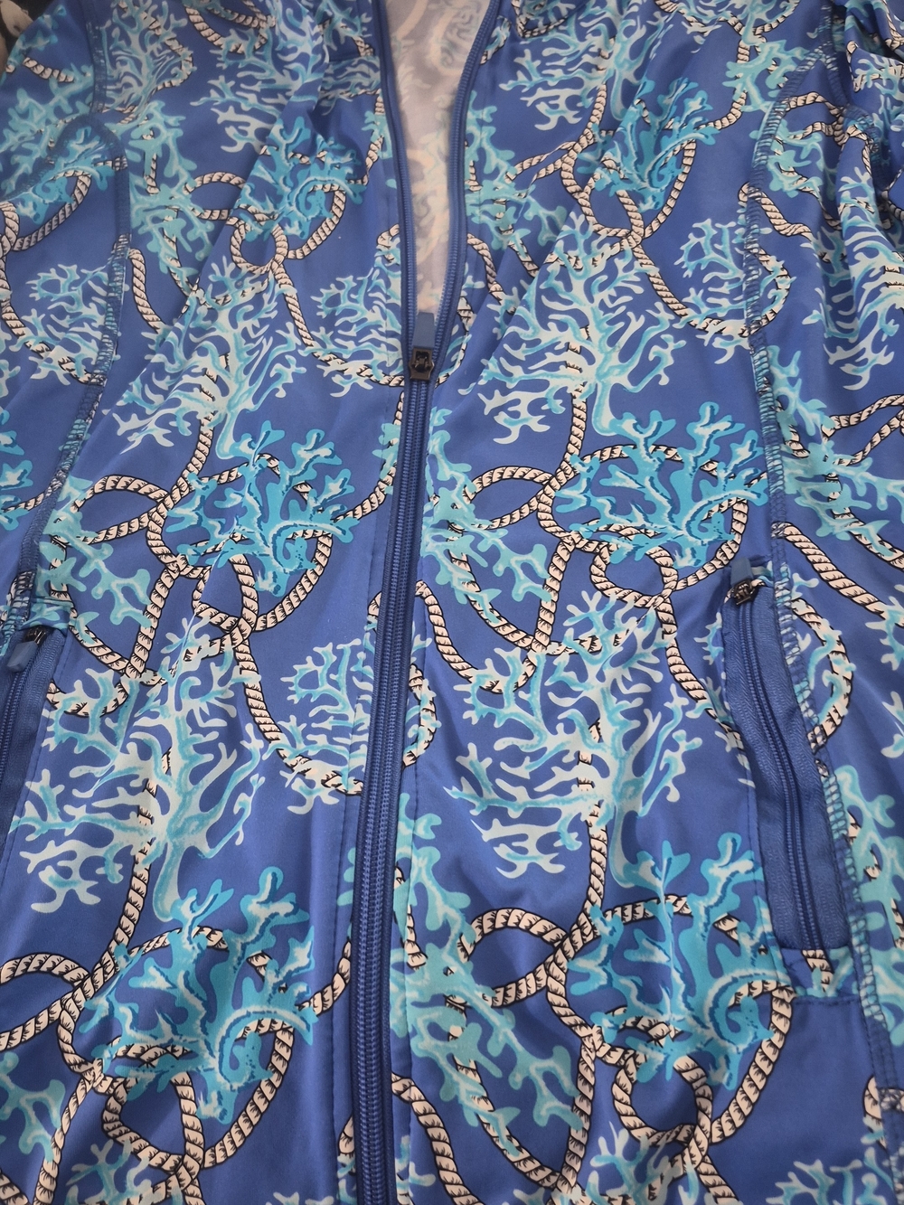 Lulu-B Blue Patterned Zip-Front Bomber Jacket - Picture 8 of 8